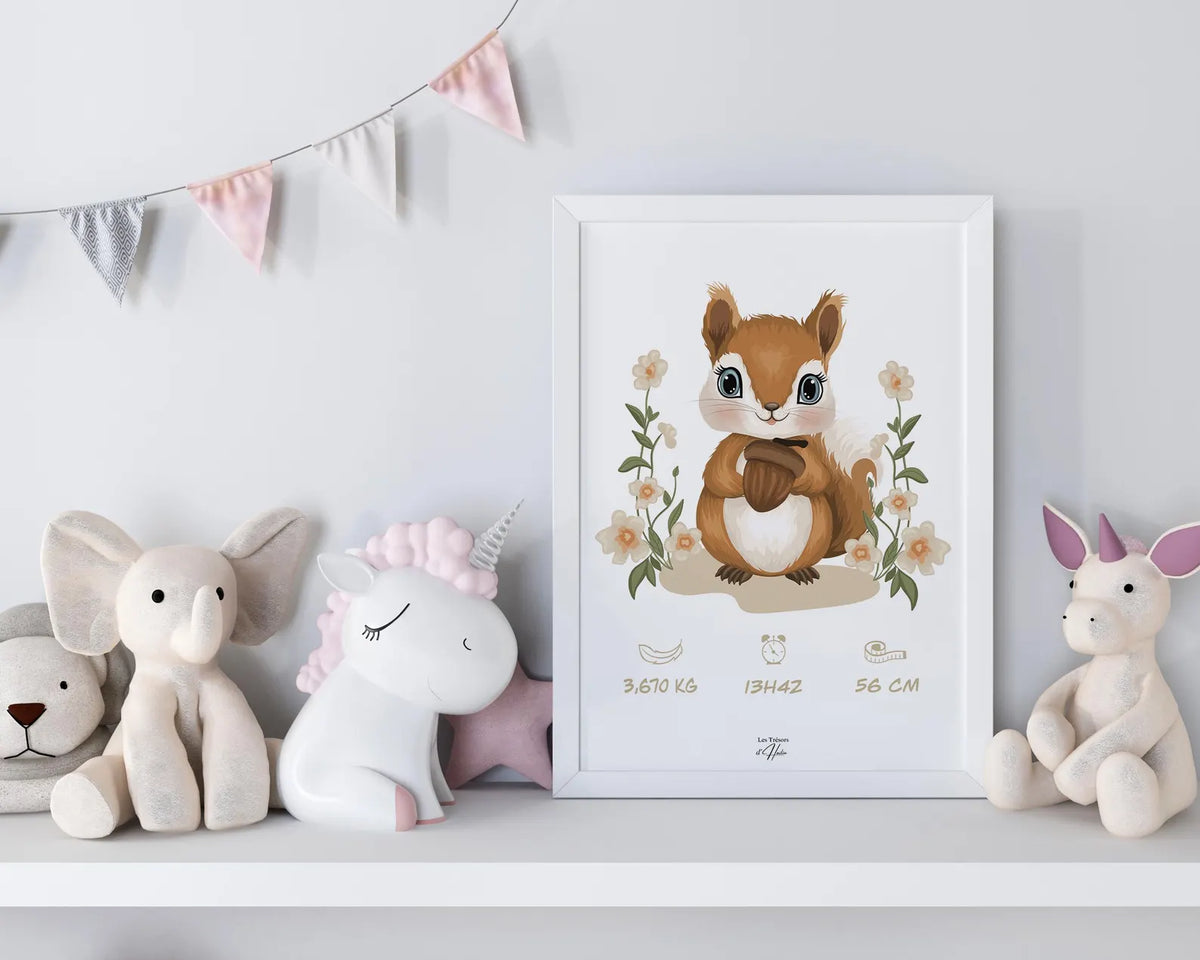 Affiche Naissance Ecureuil Personnalisable
