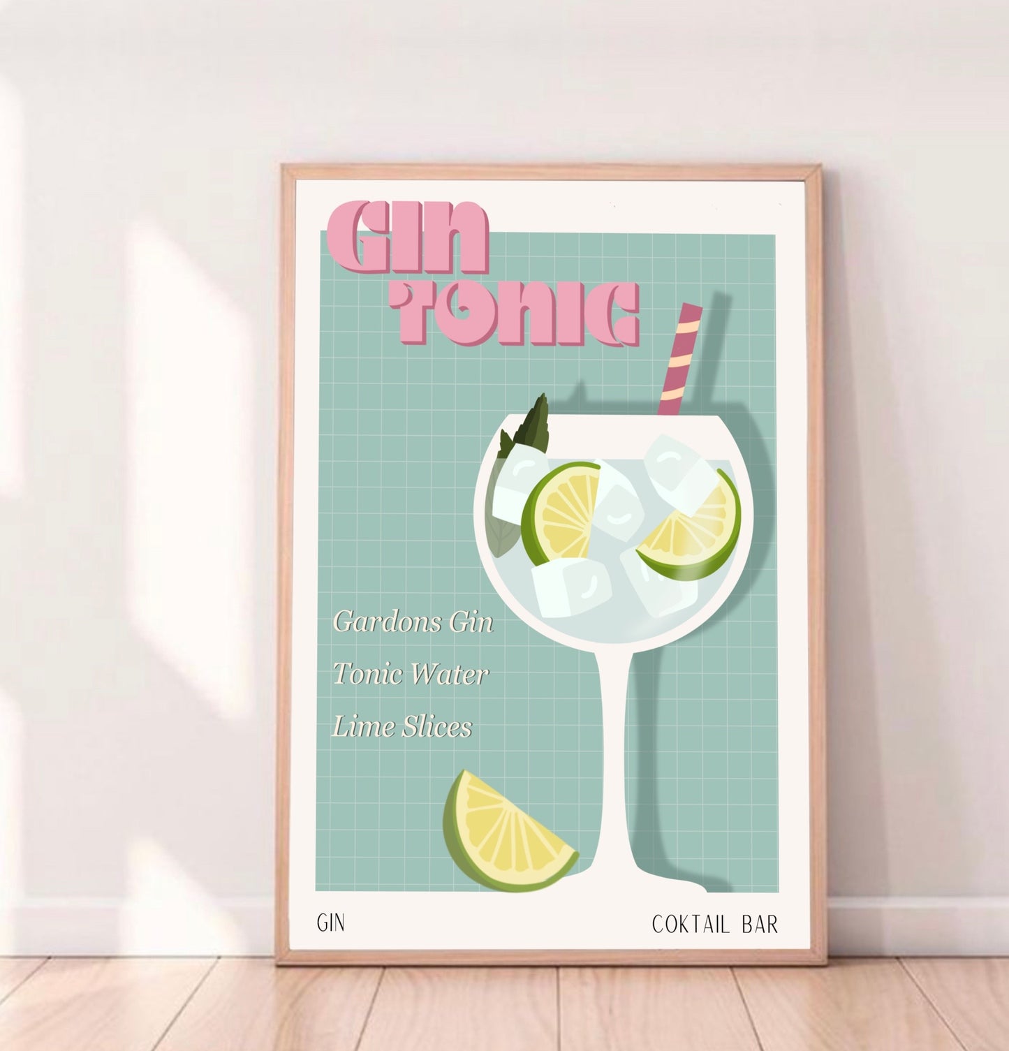 GIN TONIC PRINT - Affiche de bar - Décoration Murale -Affiche de Cocktail - Décoration Intérieur