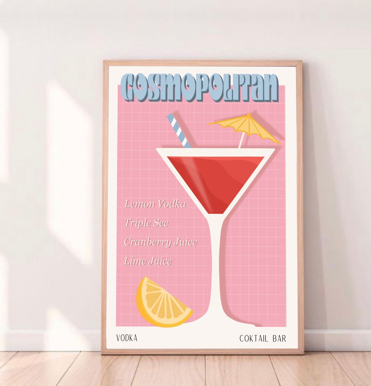 COSMOPOLITAIN PRINT - Cartel de Bar - Decoración de Pared - Cartel de Cóctel - Decoración de Interiores