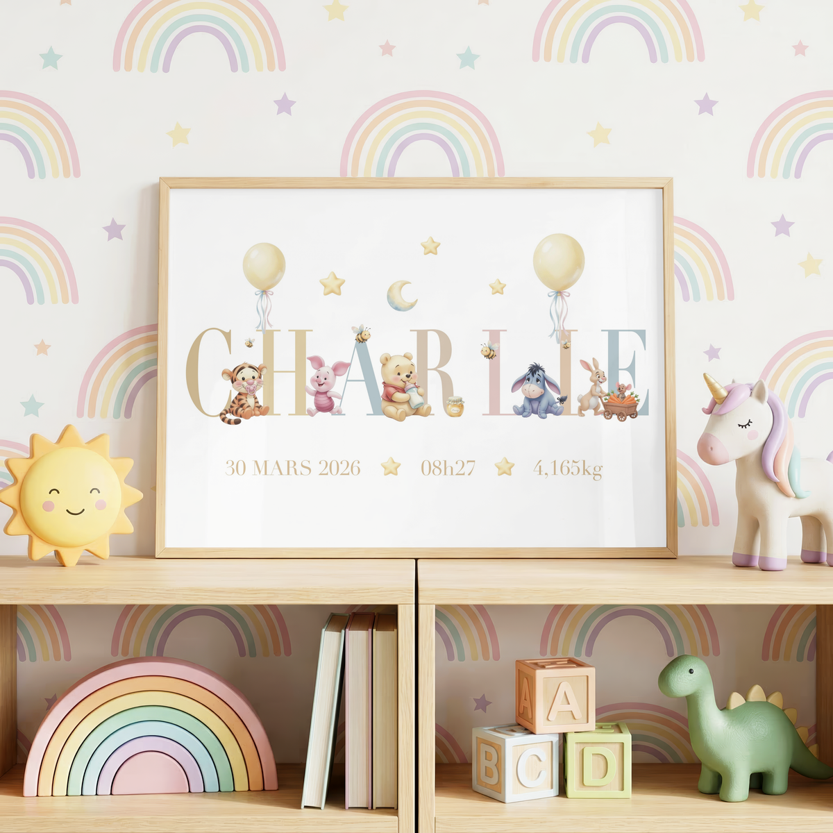 Affiche de naissance personnalisée – Winnie l’ourson et ses amis