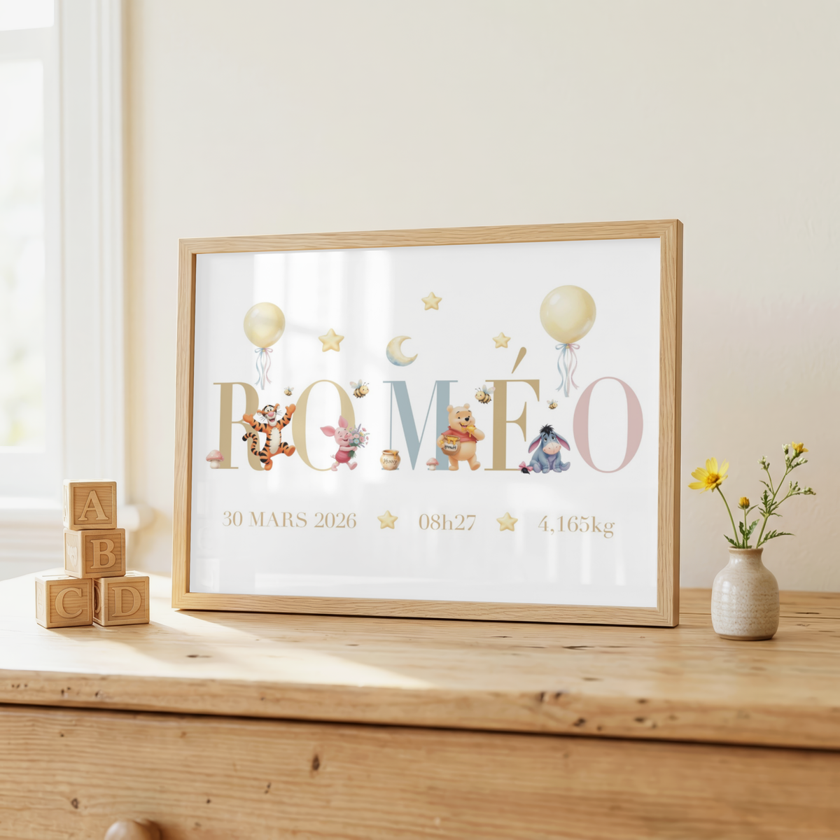 Affiche de naissance personnalisée – Winnie the pooh et ses amis