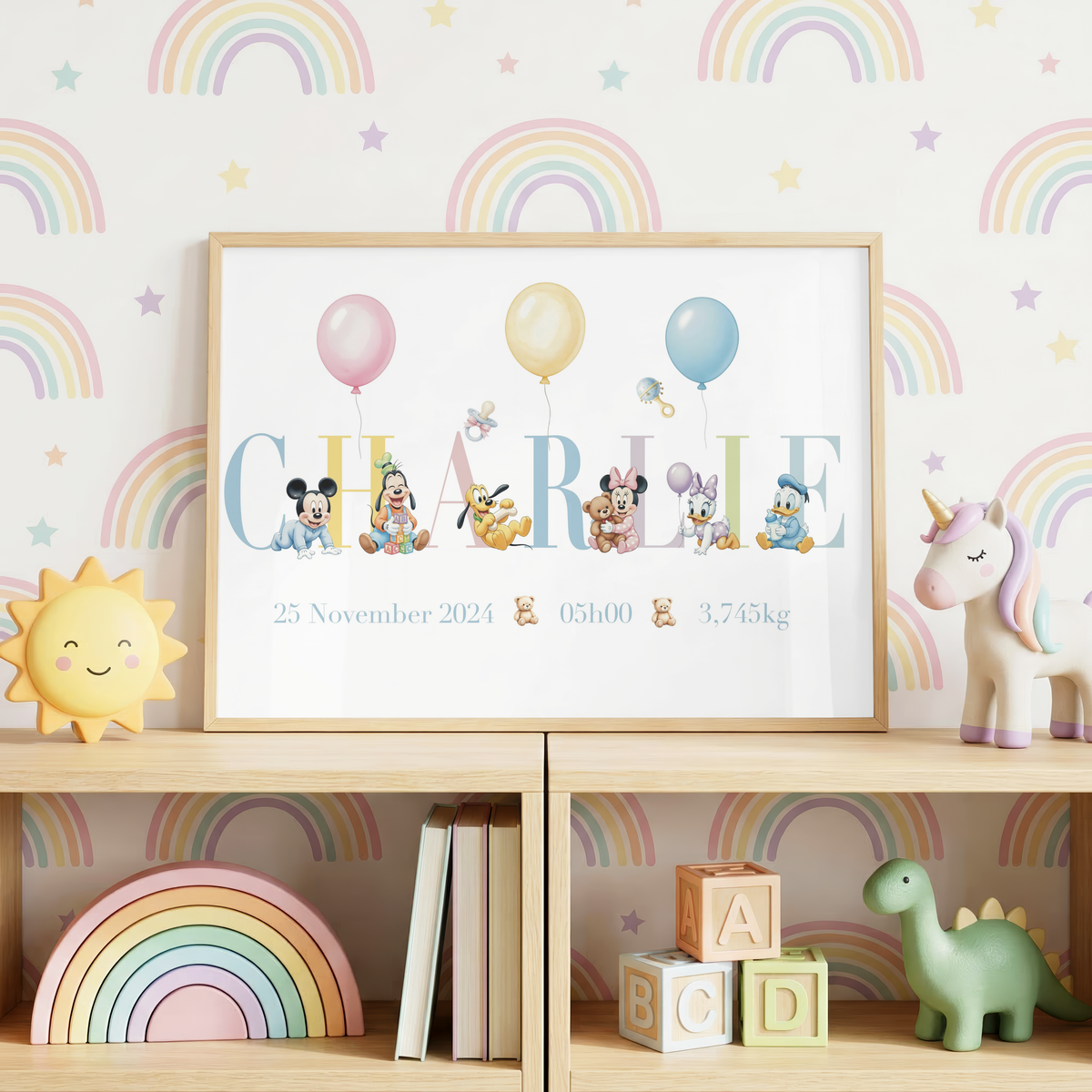 Affiche de naissance personnalisée – Mickey, Minnie et leurs amis bébé