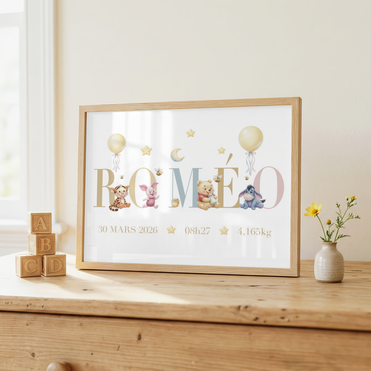 Affiche de naissance personnalisée – Winnie l’ourson et ses amis