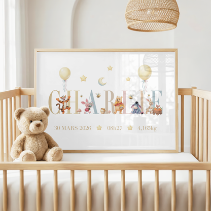 Affiche de naissance personnalisée – Winnie the pooh et ses amis