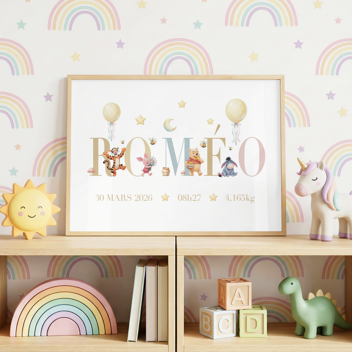 Affiche de naissance personnalisée – Winnie the pooh et ses amis