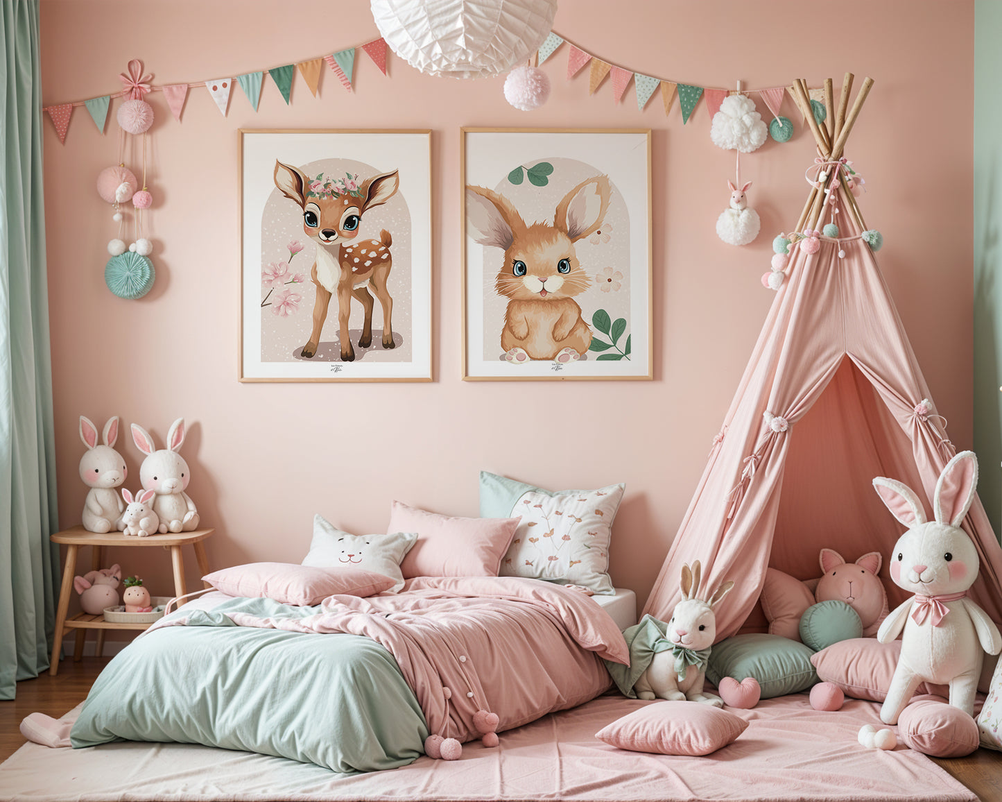 Affiche décoration chambre d'enfant - Thème animaux - Safari - Bébé - naissance