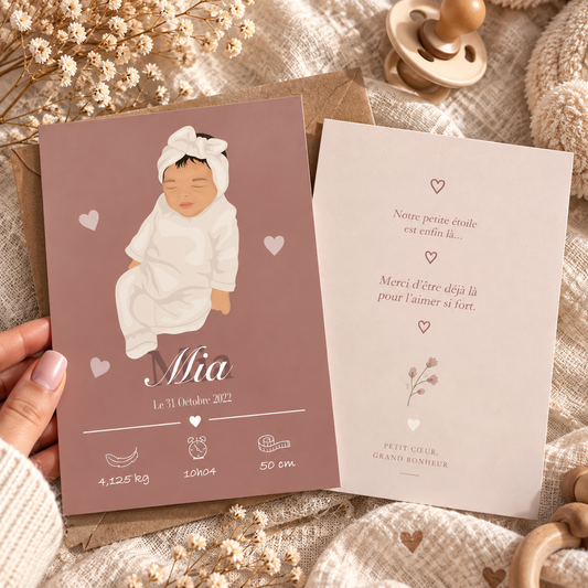 Faire-part de naissance personnalisé avec illustration de votre bébé 🤎