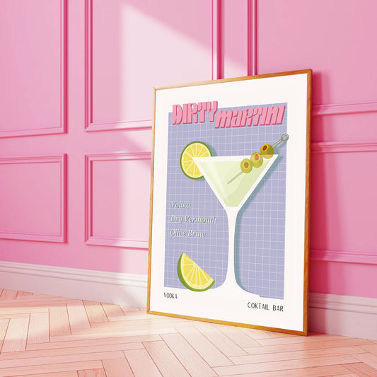 DIRTY MARTINI PRINT - Cartel de bar - Decoración de pared - Cartel de cóctel - Decoración de interiores