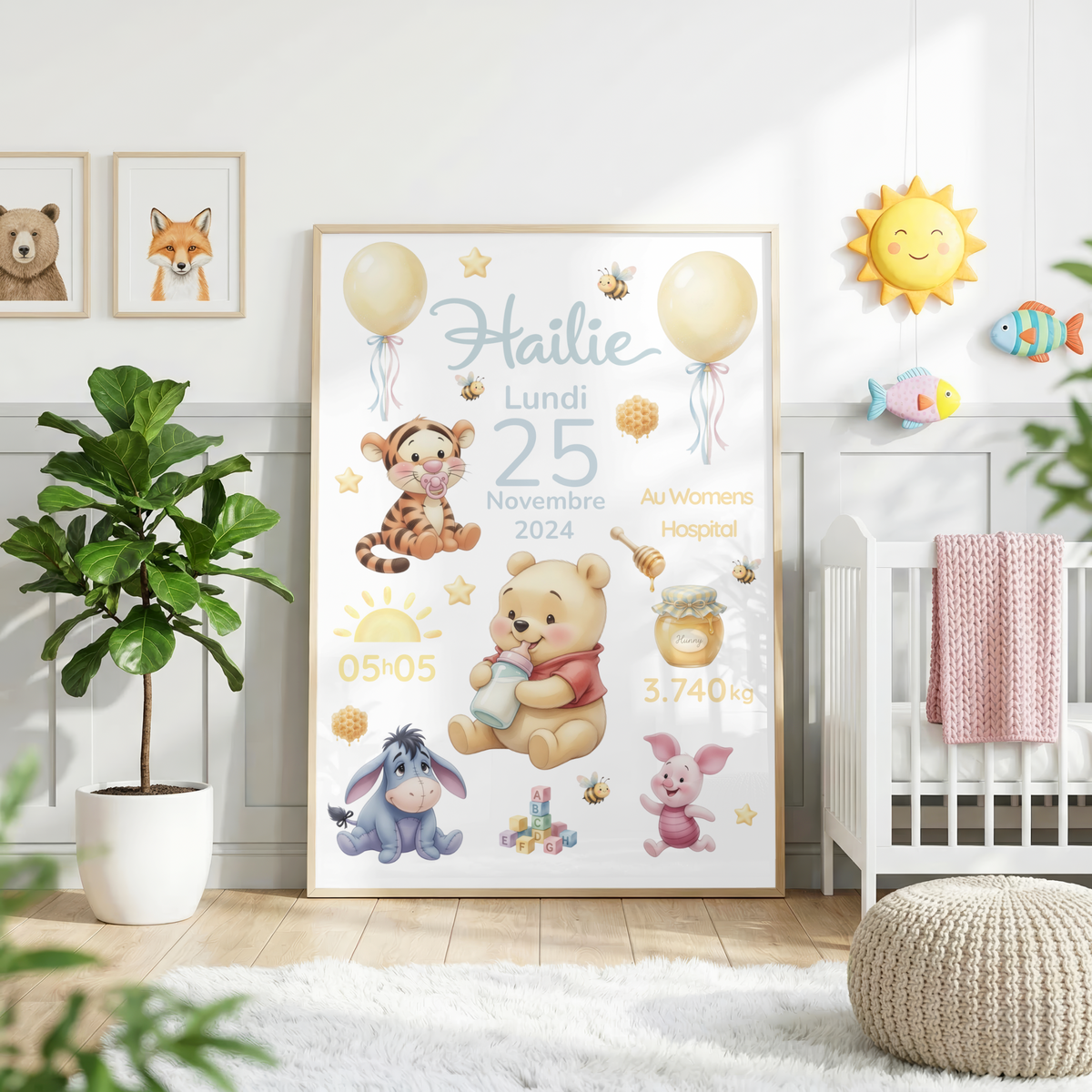 Affiche de naissance personnalisée Winnie l’Ourson / The Pooh