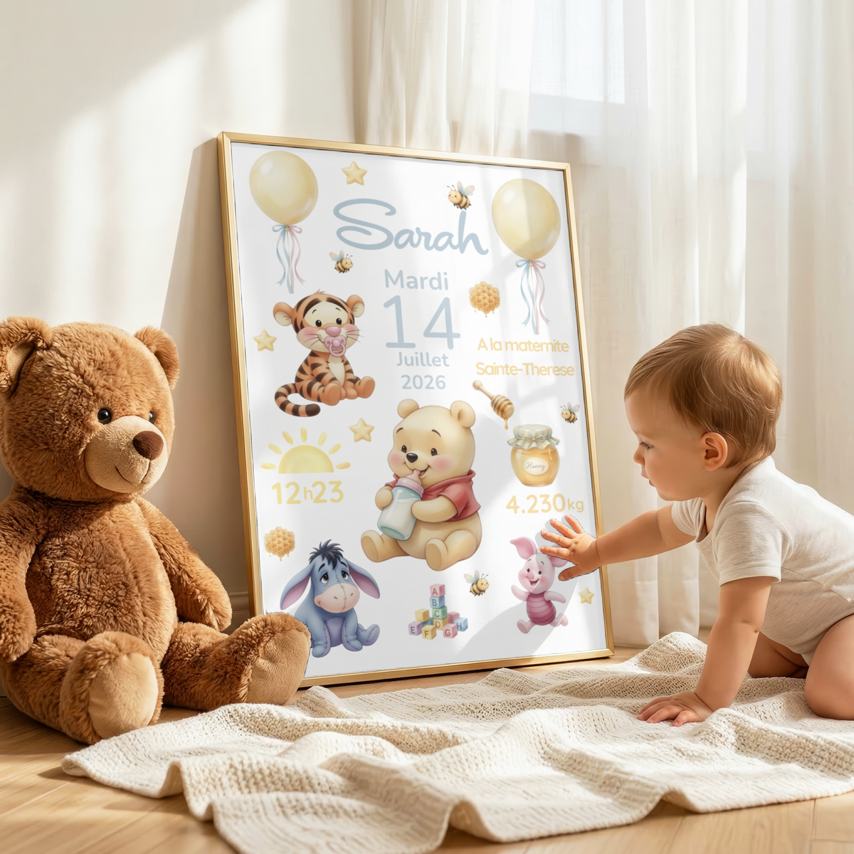 Affiche de naissance personnalisée Winnie l’Ourson / The Pooh