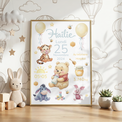 Affiche de naissance personnalisée Winnie l’Ourson / The Pooh
