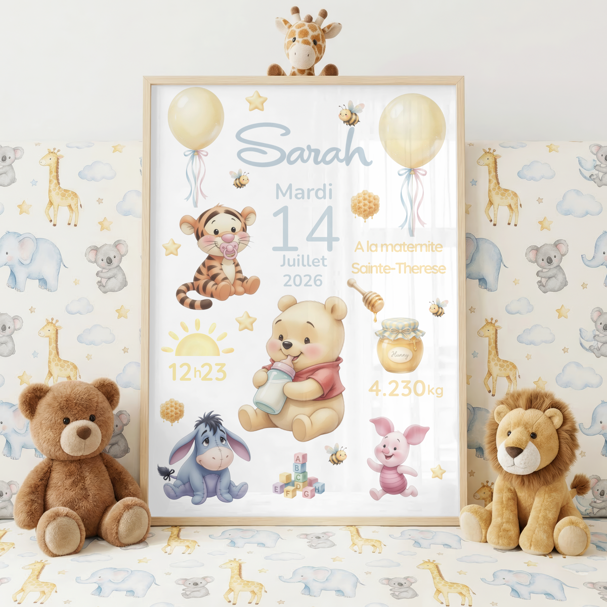 Affiche de naissance personnalisée Winnie l’Ourson / The Pooh