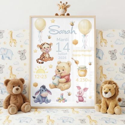 Affiche de naissance personnalisée Winnie l’Ourson / The Pooh