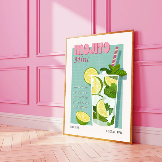 MOJITO PRINT - Cartel de bar - Decoración de pared - Cartel de cóctel - Decoración de interiores