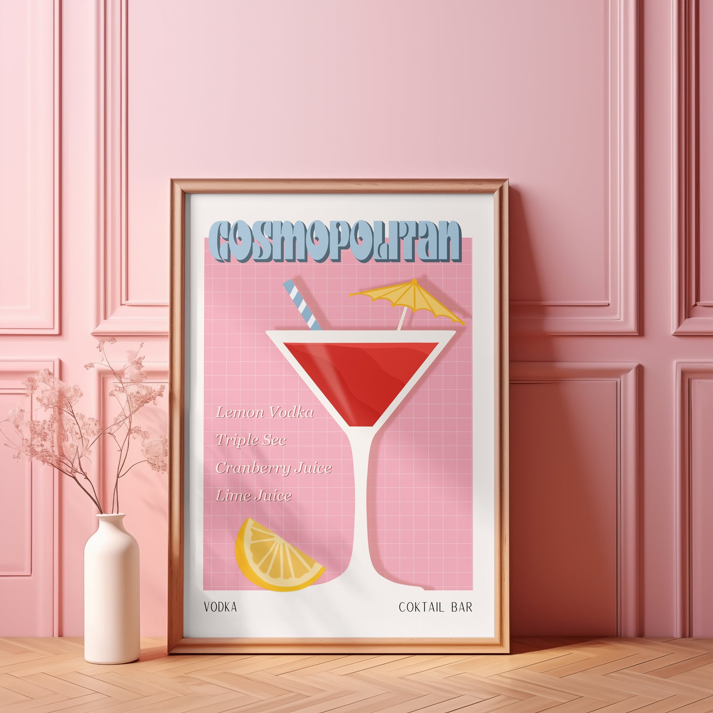 COSMOPOLITAIN PRINT - Affiche de bar - Décoration Murale -Affiche de Cocktail - Décoration Intérieur