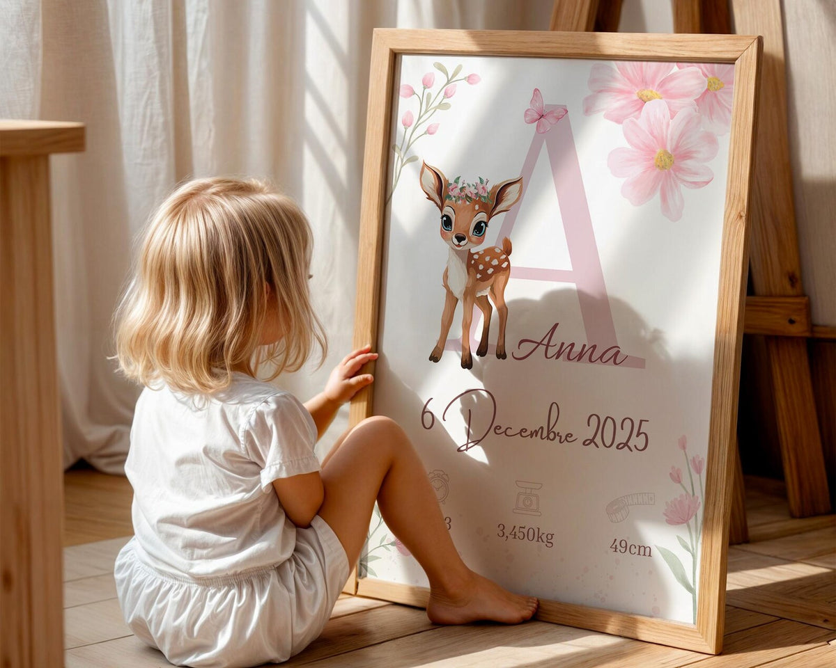 Affiche Naissance Biche Personnalisable