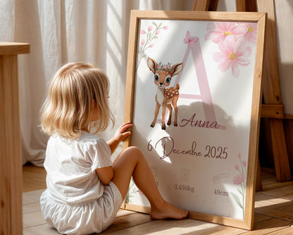 Affiche Naissance Biche Personnalisable