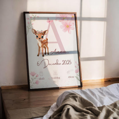 Affiche Naissance Biche Personnalisable