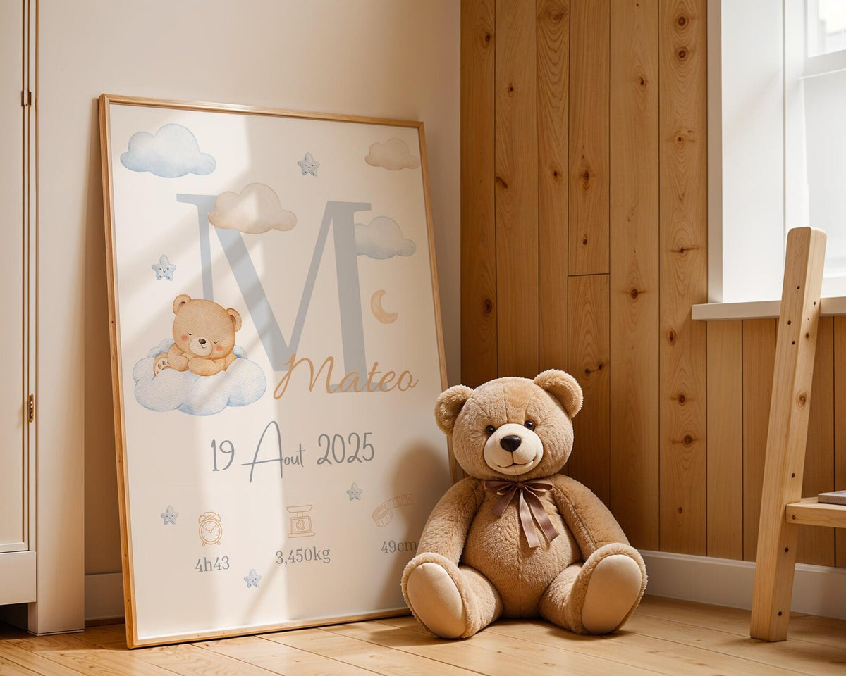 Affiche Naissance Ourson Personnalisables
