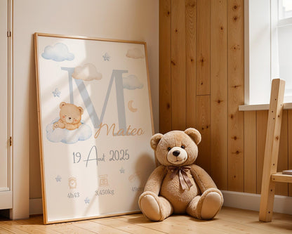 Affiche Naissance Ourson Personnalisables
