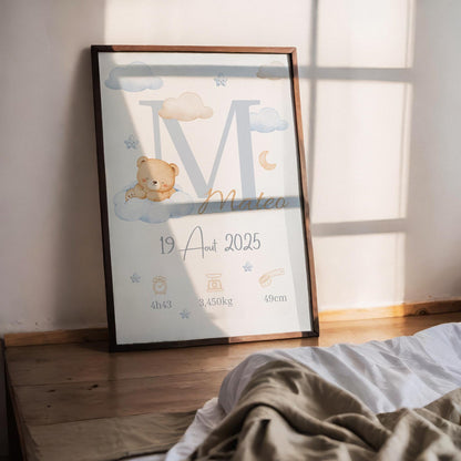 Affiche Naissance Ourson Personnalisables