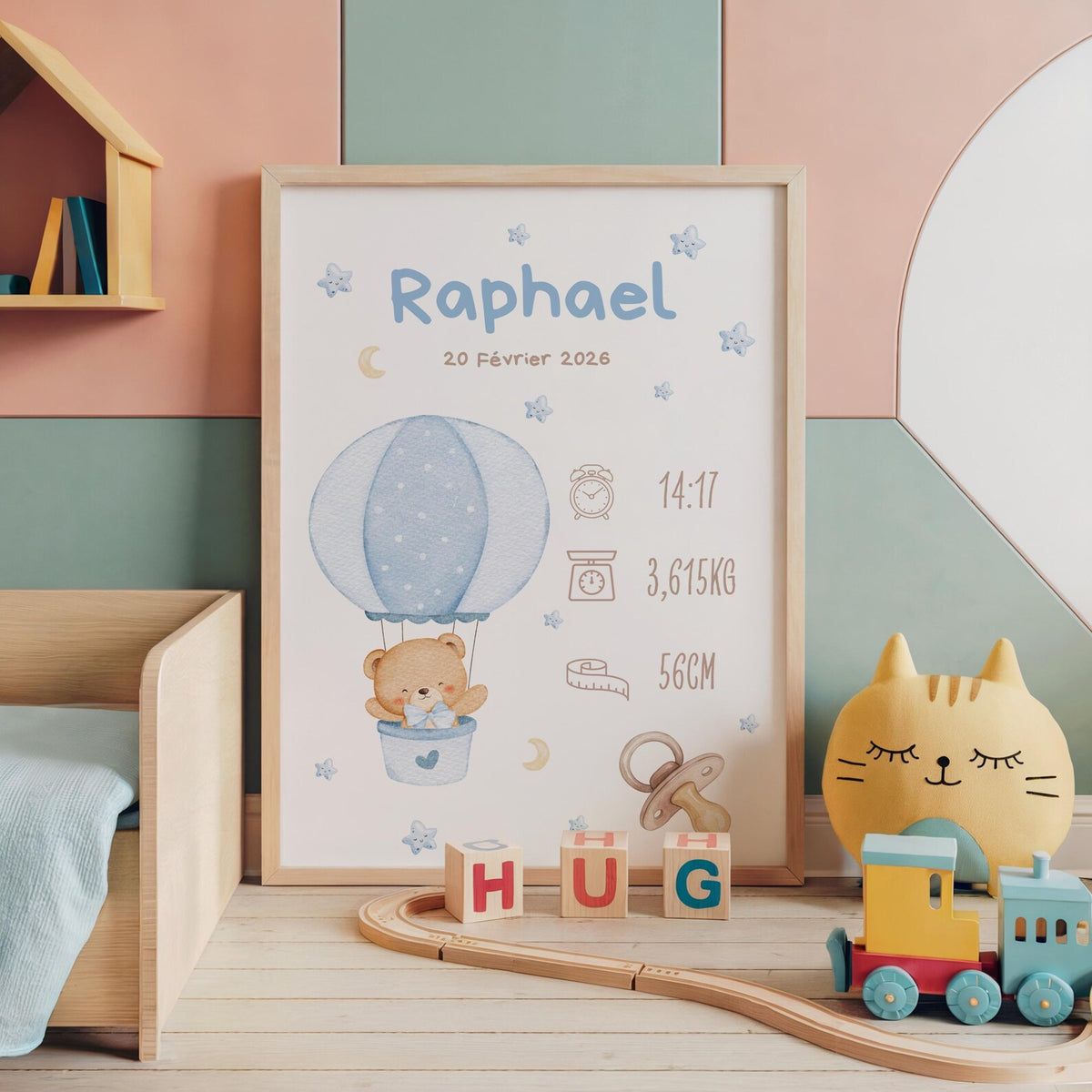 Affiche Naissance Ourson Mogolfière Personnalisable