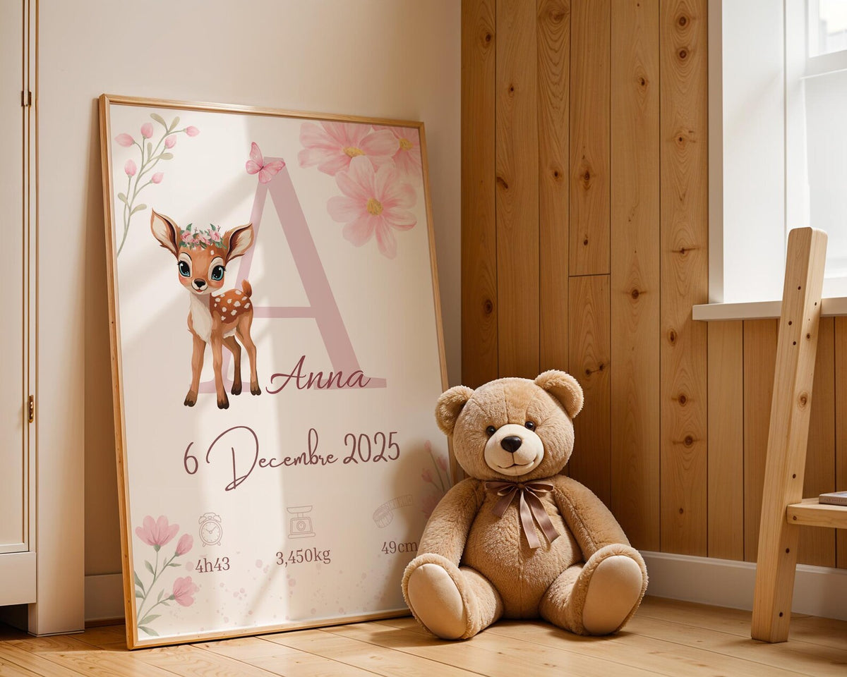 Affiche Naissance Biche Personnalisable