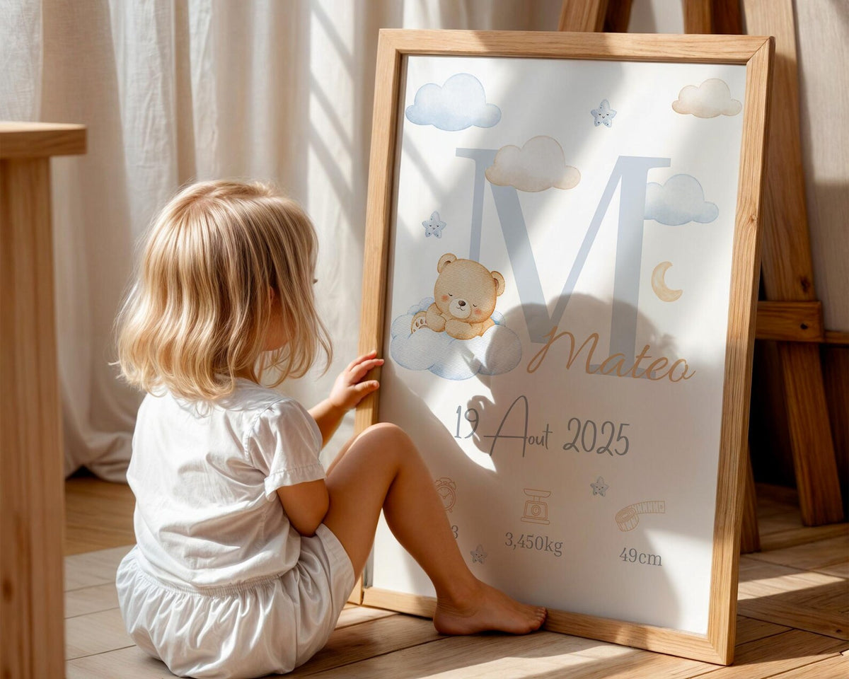 Affiche Naissance Ourson Personnalisables