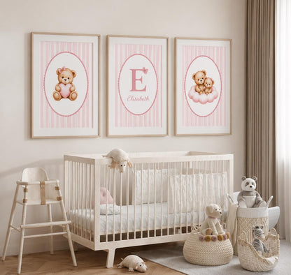 Trio affiches - Le petit ourson brun - Rose