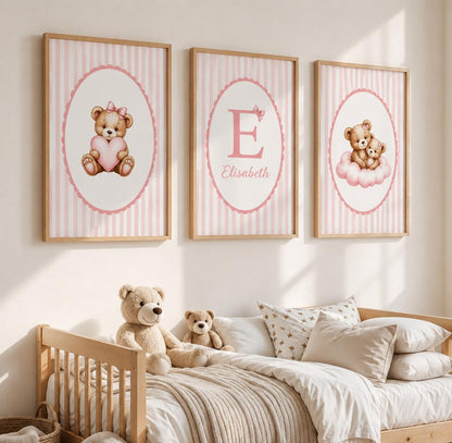 Trio affiches - Le petit ourson brun - Rose