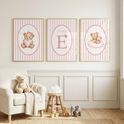Trio affiches - Le petit ourson brun - Rose