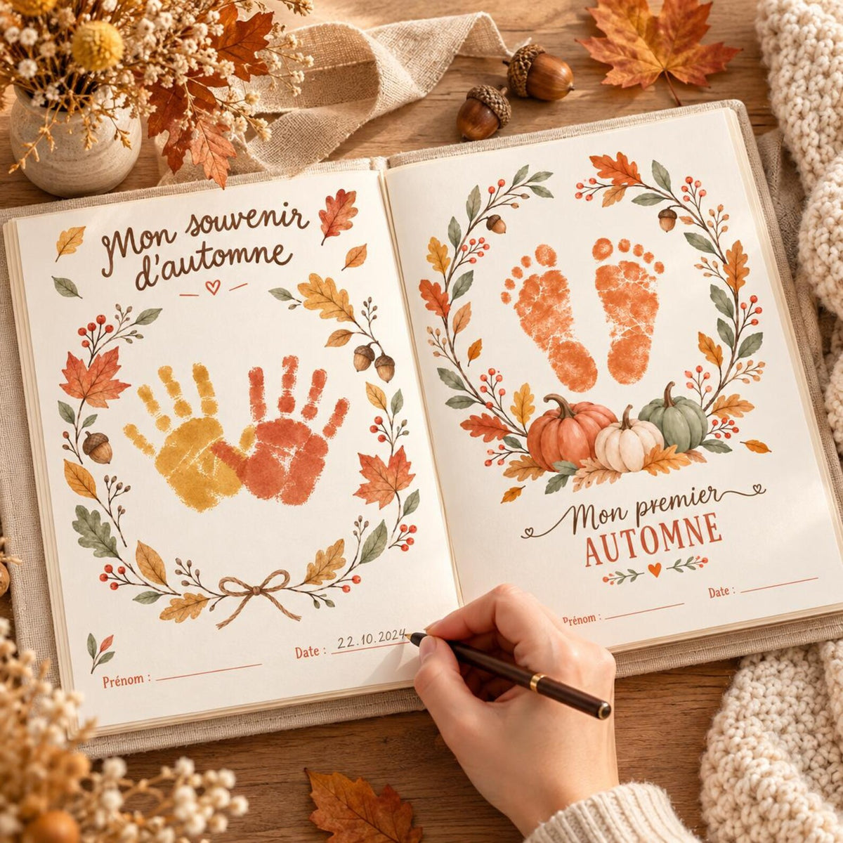 Kit d’activités d’automne à imprimer : 22 fiches d’empreintes mains et pieds