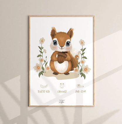Affiche Naissance Ecureuil Personnalisable