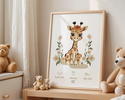 Affiche Naissance Girafe Personnalisable
