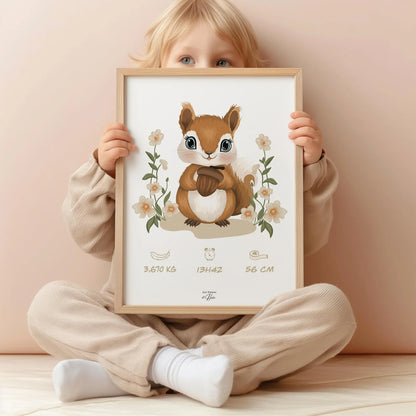 Affiche Naissance Ecureuil Personnalisable