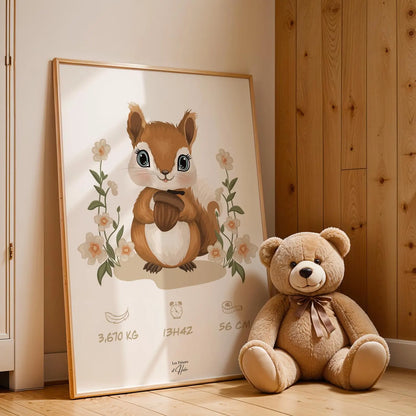 Affiche Naissance Ecureuil Personnalisable