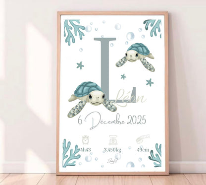 Affiche Naissance Tortue Personnalisables