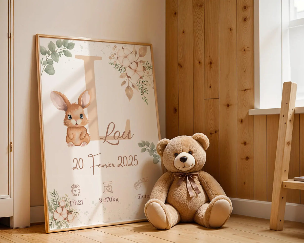 Affiche Naissance Lapin Personnalisable