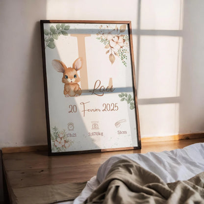 Affiche Naissance Lapin Personnalisable