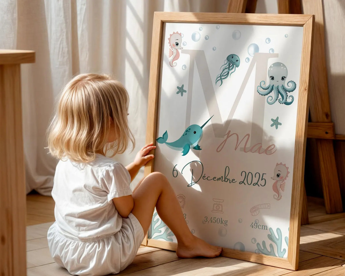 Affiche Naissance Ocean Personnalisable