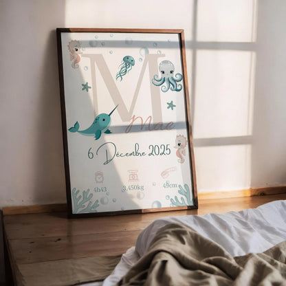 Affiche Naissance Ocean Personnalisable