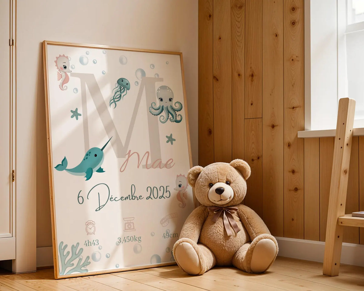 Affiche Naissance Ocean Personnalisable
