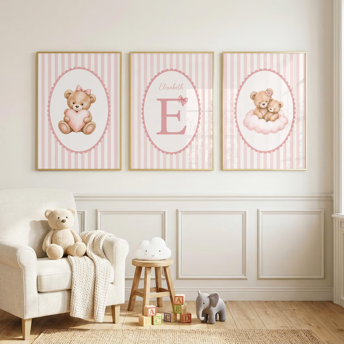 Trio affiches - Le petit ourson brun - Rose