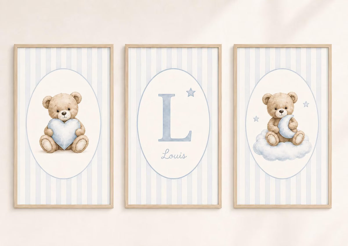 Trio affiches - Le petit ourson brun - Bleu