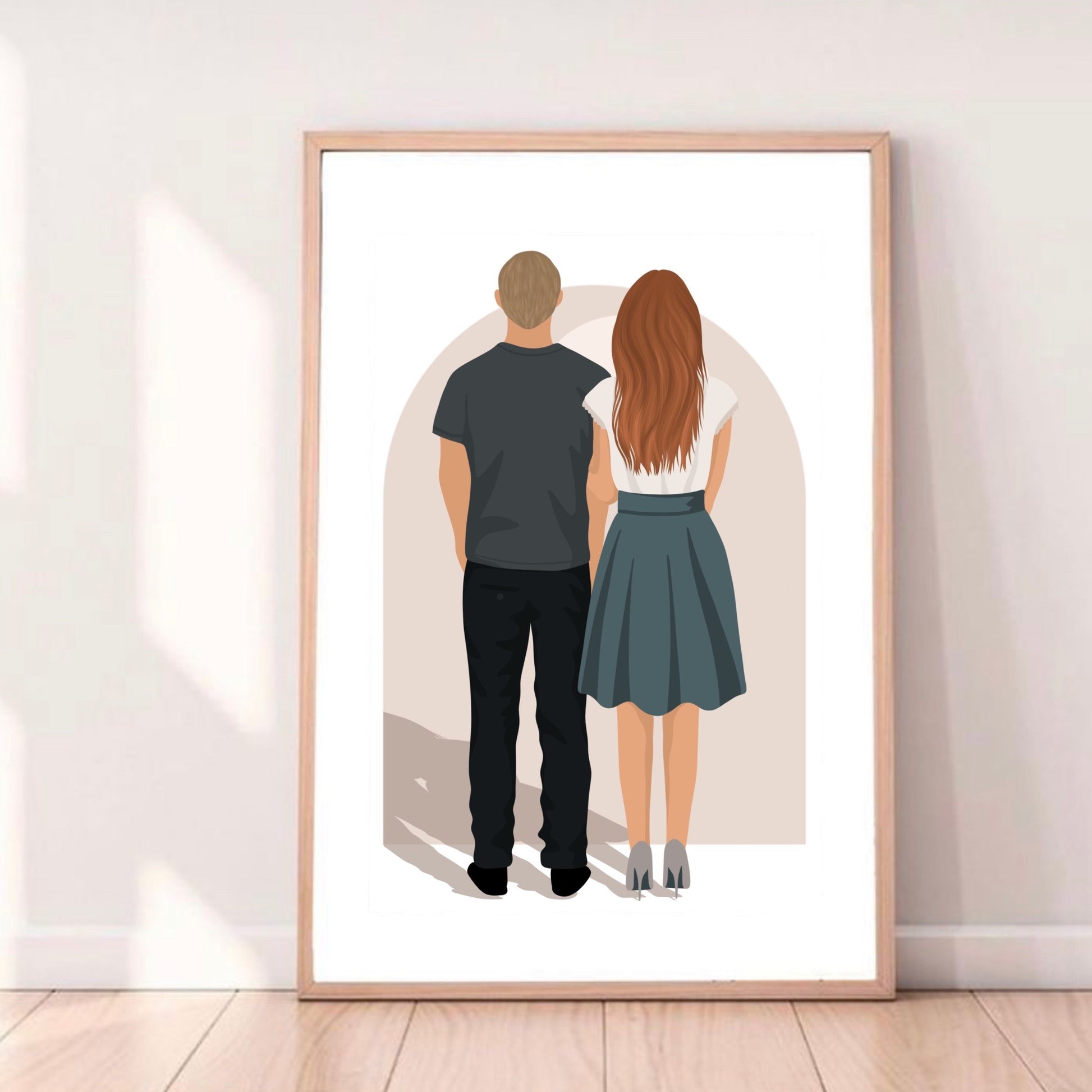 Dessin portrait personnalisé, couple, illustration minimaliste