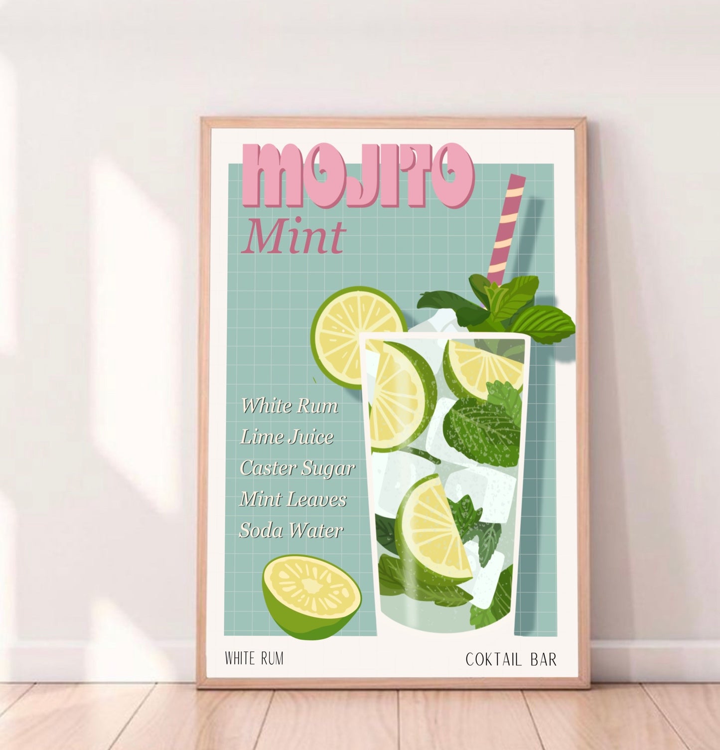 MOJITO PRINT - Affiche de bar - Décoration Murale -Affiche de Cocktail - Décoration Intérieur